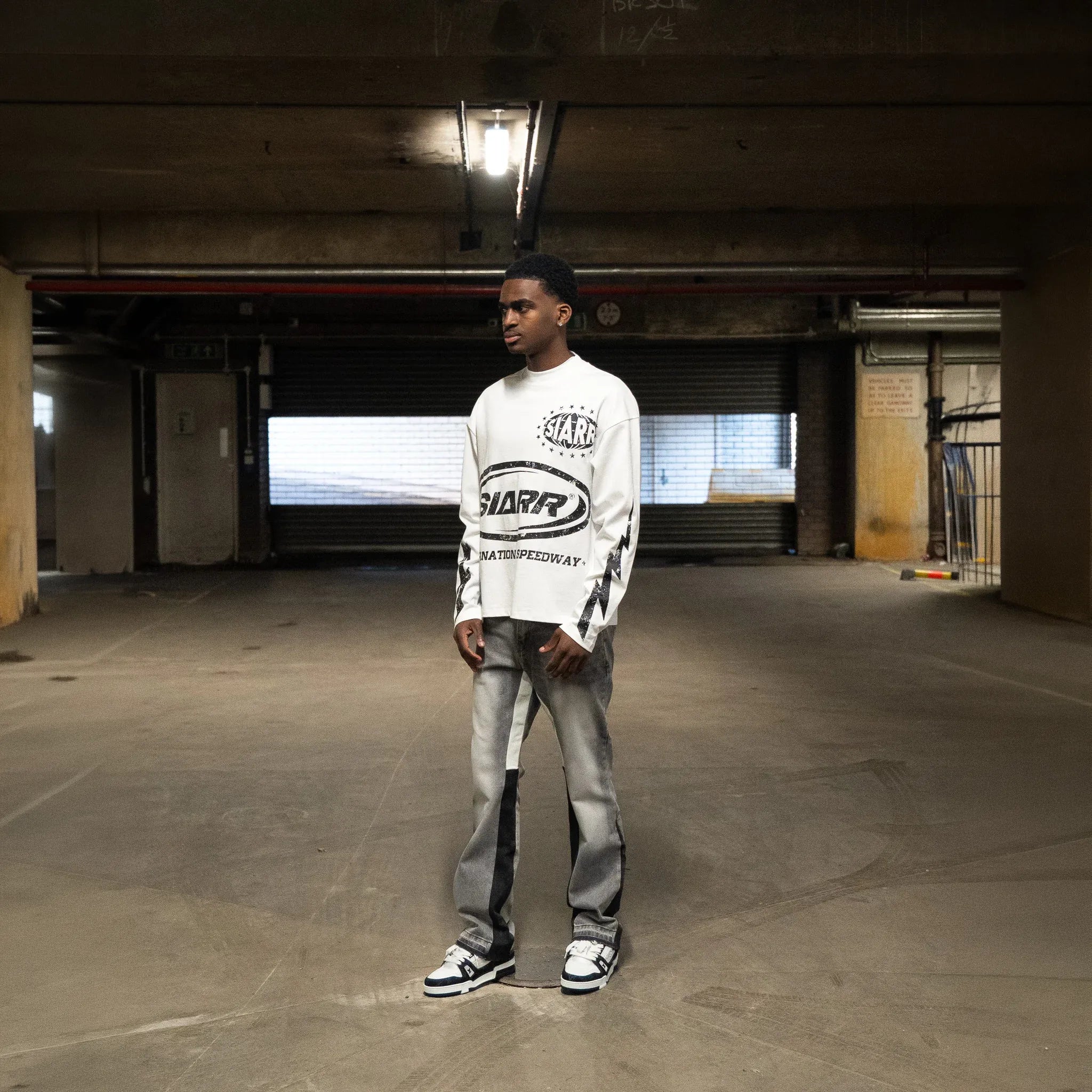 Front View of SIARR Speedway L/S White T-Shirt